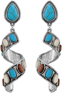 Multi Western Textured Gemstone Spiral Dangling Earring