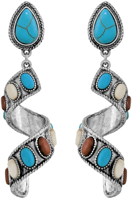 Multi Western Textured Gemstone Spiral Dangling Earring