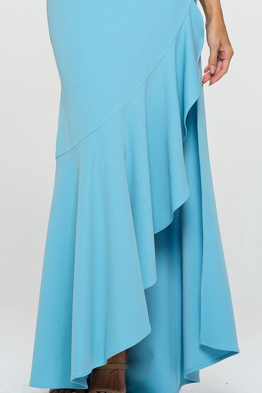 Buy BLUE DRAPE RUFFLED SLIT MAXI DRESS for Women Online in India