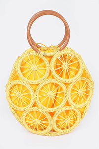 Yellow Faux Straw Round Tote Bag