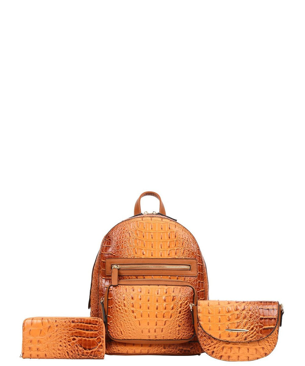 Brown 3in1 Ostrich Croc Backpack