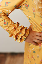 Kids Mustard Botanical Ruffle Button Dress