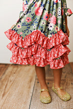Green Kids 3 Ruffle Sage & Floral Long Sleeve Fall Dress