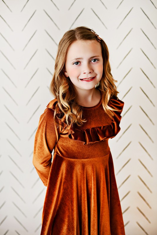 Kids Rust Velvet Ruffle Fancy Winter Holiday Dress Aquarius Brand Kids Rust Velvet Ruffle Fancy Winter Holiday Dress Aquarius Brand
