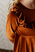 Kids Rust Velvet Ruffle Fancy Winter Holiday Dress