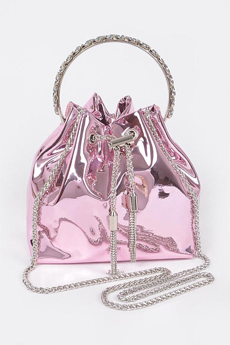 Pink Holograme Bucket Bag W/Stone Handle