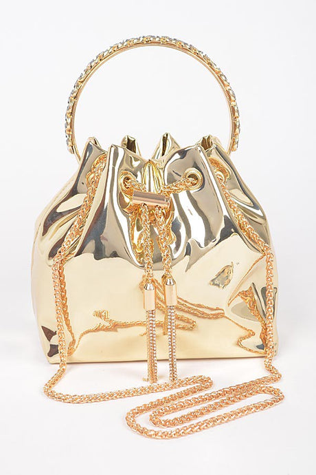 Gold Holograme Bucket Bag W/Stone Handle