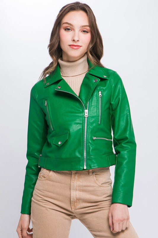 Kelly Green PU Moto Faux Leather Jacket – Aquarius Brand