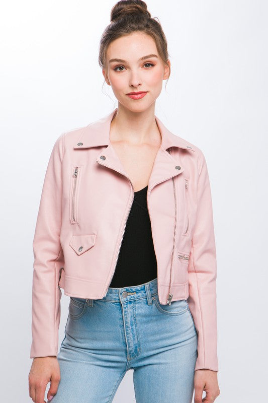 Pink pu jacket top