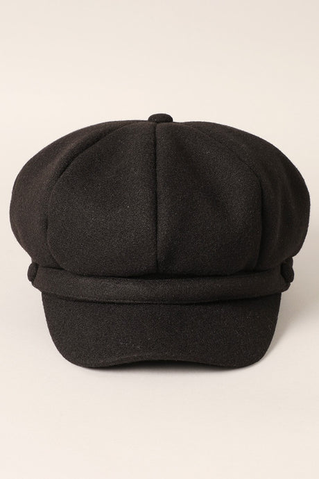 Black Solid Color Casual Newsboy Cap Cabbie Hat