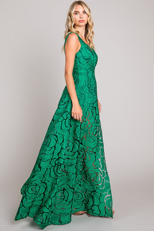 Kelly Green Jacquard Print Fabric Long Dress Aquarius Brand Kelly Green Jacquard Print Fabric Long Dress Aquarius Brand