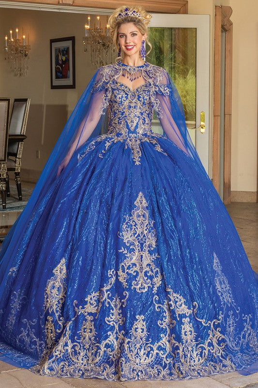 Royal Blue Off Shoulder Embellished Quince Ball Gown  Aquarius Brand