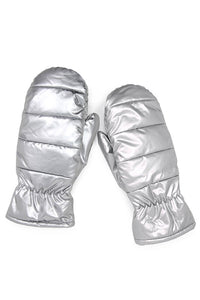 Silver Shiny Padded Puffer Mittens
