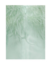 Yanira Mint Feather High Slit Satin Maxi Dress