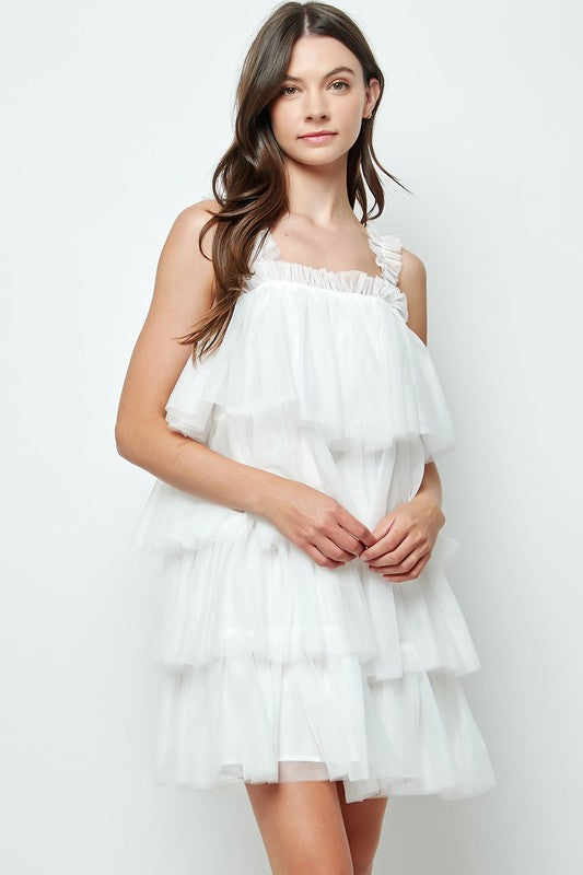 White Tiered Tulle Mini Dress – Aquarius Brand
