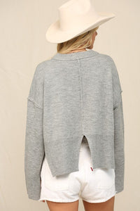 H Grey Notch Hem Crop Sweater