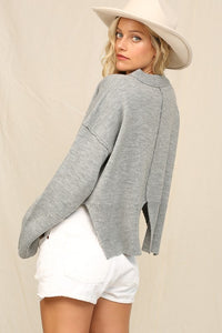 H Grey Notch Hem Crop Sweater