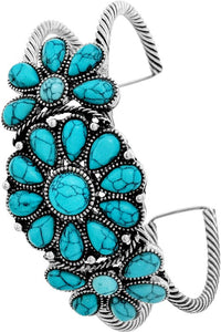 Turquoise Western Flower Gemstone Cable Wire Cuff Bracelet