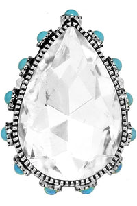 Clear Western Teardrop Glass Stone Gemstone Cuff Ring