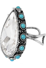 Clear Western Teardrop Glass Stone Gemstone Cuff Ring
