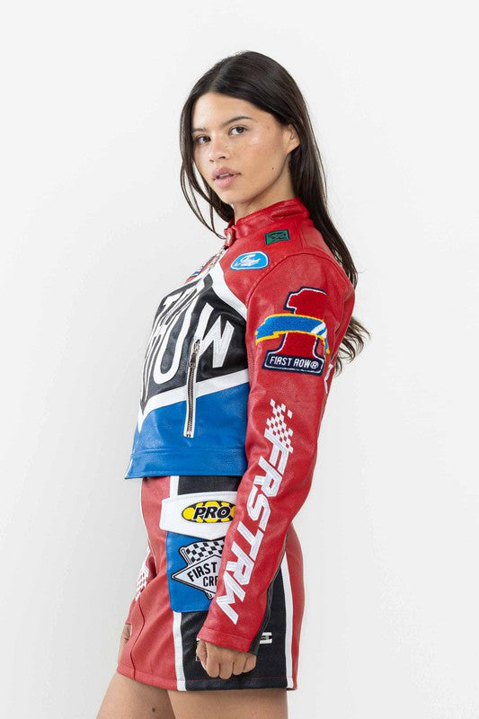 Red Leather Racing Jacket Red Leather Racing Cropped Jacket
