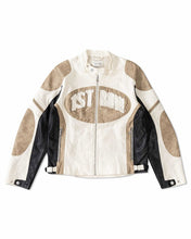Ecru Premium Leather Mix Racing Jacket