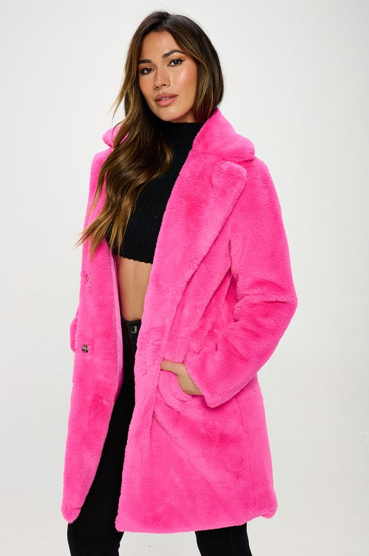 Hot-Pink Faux Fur Trench Coat