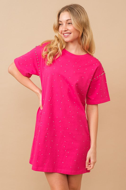 Hot Pink Cotton Jersey Sprinkle Loose T Shirt Dress Aquarius Brand Hot Pink Cotton Jersey Sprinkle Loose T Shirt Dress Aquarius Brand