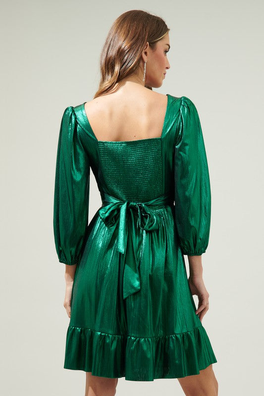 Emerald Amir Metallic Long Sleeve Mini Dress – Aquarius Brand