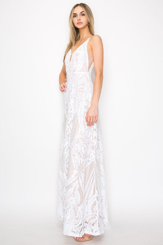 White Sequin Maxi Dress Aquarius Brand White Sequin Maxi Dress Aquarius Brand