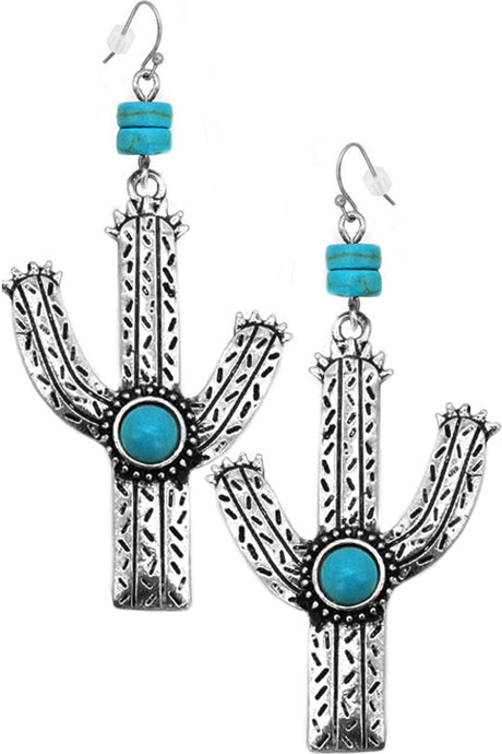 Turquoise Western Aztec Gemstone Cactus Dangling Earring