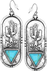 Turquoise Western Cactus Oval Gemstone Dangling Earring