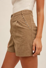 Dusty Olive Studded Detail Pockets Corduroy Shorts