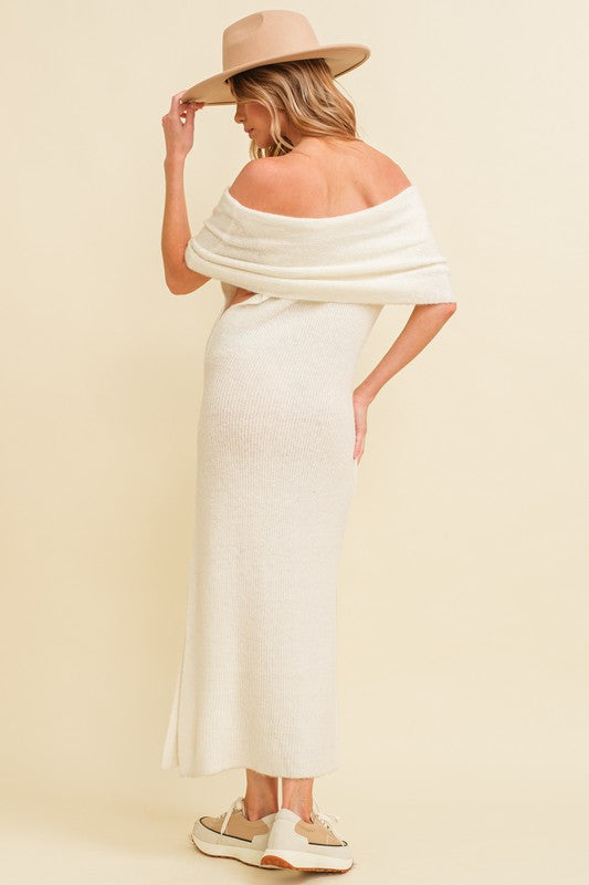 Ivory Off Shoulder Midi Sweater Dress – Aquarius Brand