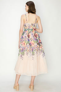 Blush Multi Floral Print Sleeveless Midi Dress