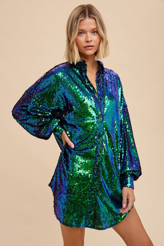 satin sequin button down dress Gold Sequins Shirt Celia