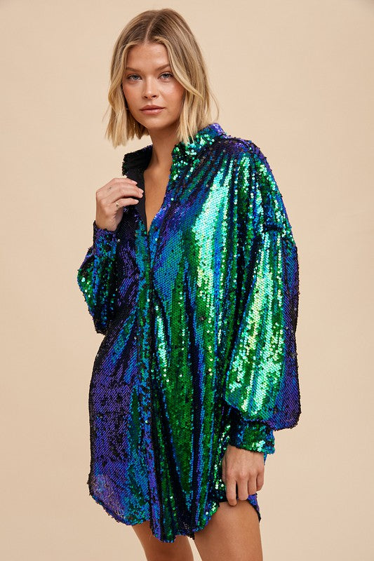 green sparkly shirt dress Motel Sally M T Shirt Dress In All Over Sequin, $101 | Asos