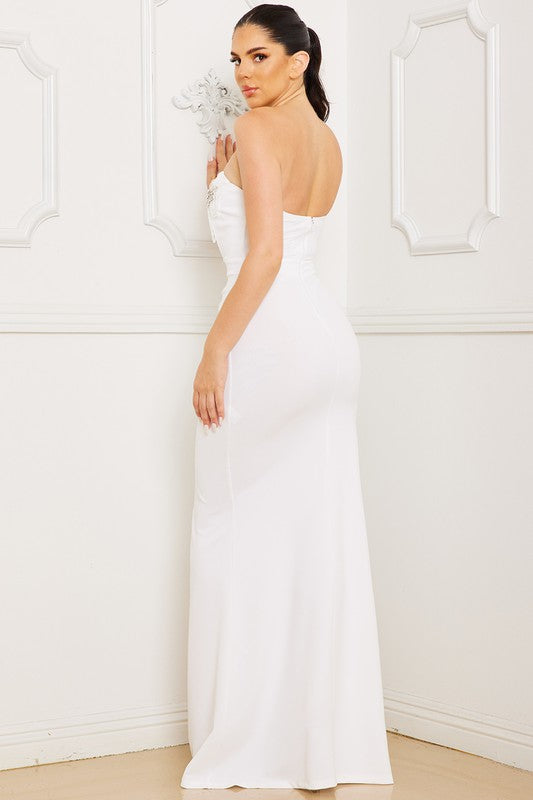 Ivory Sew On Rhinestone And Bead Tube Top Maxi Dress – Aquarius Brand