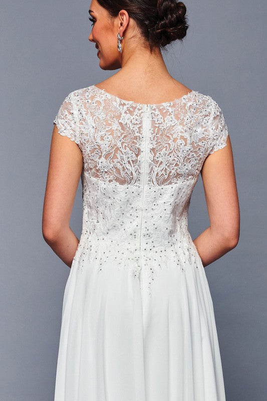 Champagne Short Sleeve Lace Top Chiffon Mob Dress – Aquarius Brand
