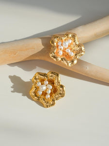 18K Gold-Plated Floral Studs with Petite Pearls