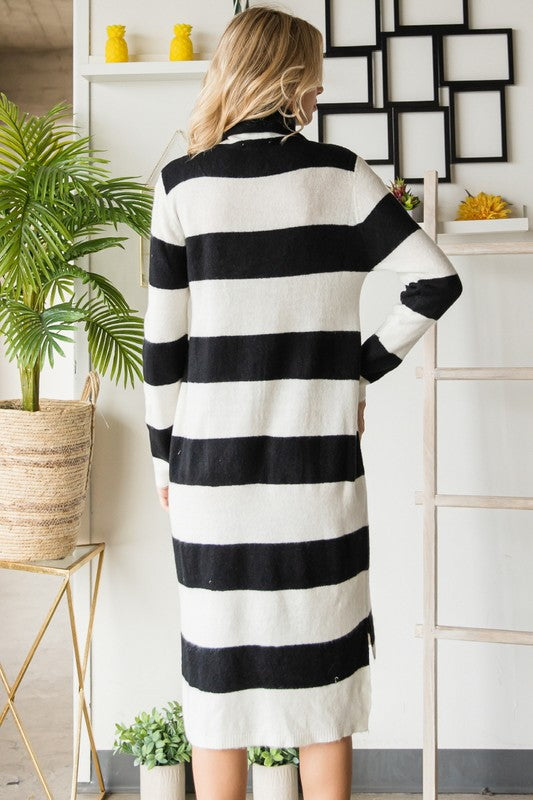 chinese dress ladies The Christina Sweater Dress: Black & White Striped Bodycon Midi Dress–  MomQueenBoutique main image 0