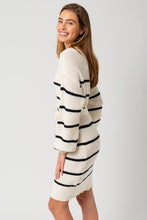 White-Black Stripe Long Sleeve Stripe Sweater Dress