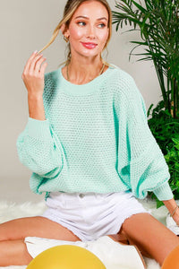 Mint Crew Neck Long Sleeve Textured Sweater Top