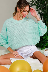 Mint Crew Neck Long Sleeve Textured Sweater Top