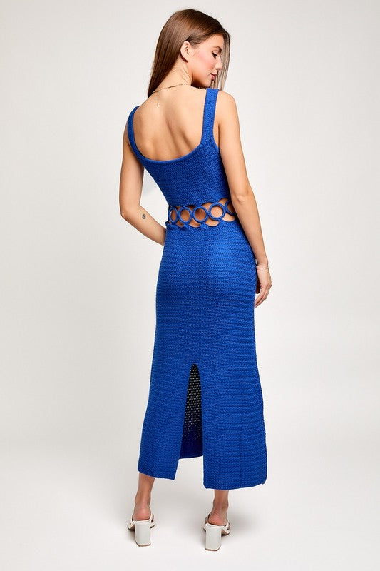 white christmas dresses Blue Square Neck Sleeveless Crochet Midi Dress – Aquarius Brand