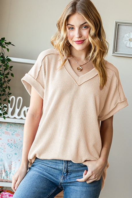 Taupe Solid Urban Ribbed Top