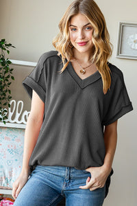 Charcoal Solid Urban Ribbed Top