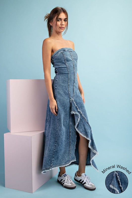 homecoming dresses near me plus size Denim Mineral Washed Frayed Denim Dress – Aquarius Brand