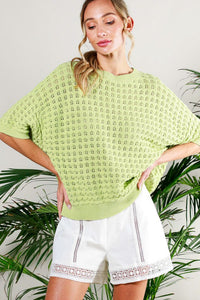 Sage Short Sleeve Pointelle Summer Sweater Top