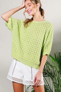 Sage Short Sleeve Pointelle Summer Sweater Top